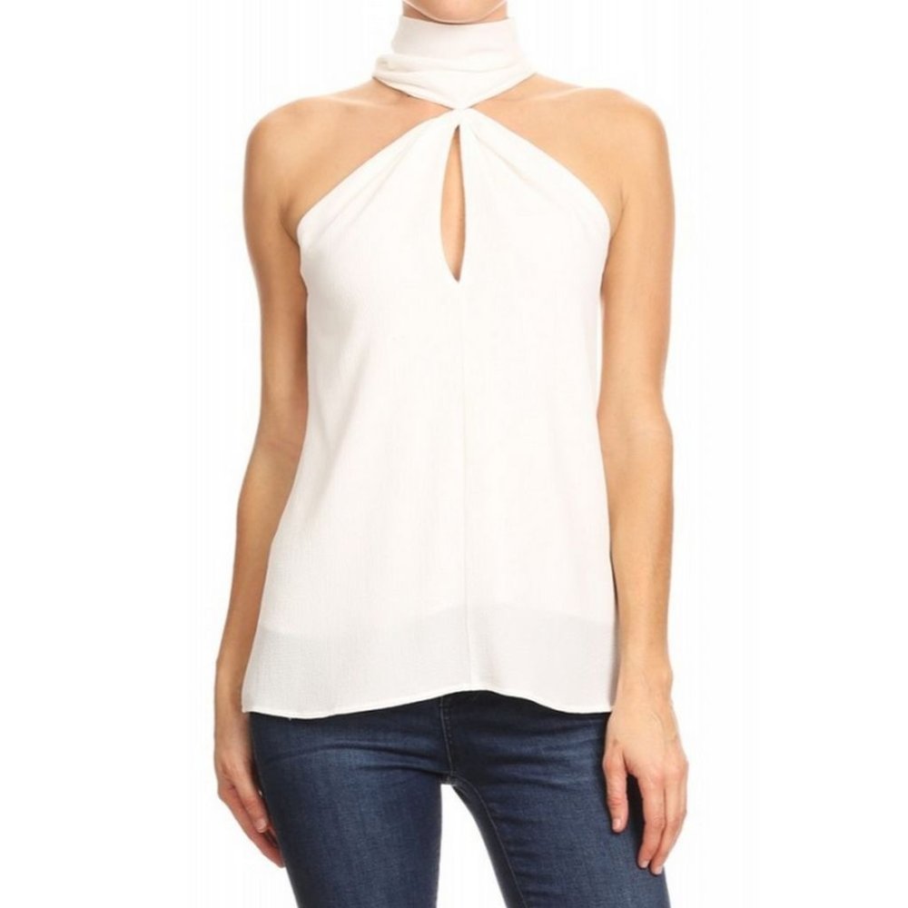 Ariella High Neck Keyhole Top, Ivory
